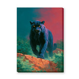 Black Panther Modern Wall Art – Glowing Eyes in Vibrant Jungle