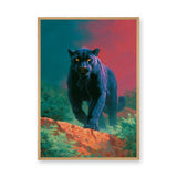 Black Panther Modern Wall Art – Glowing Eyes in Vibrant Jungle