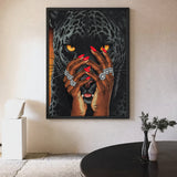 Black Panther Pop Art Wall Art – Jeweled Hands and Red Nails Portrait