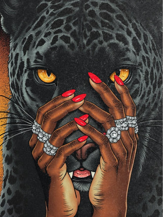 Black Panther Pop Art Wall Art – Jeweled Hands and Red Nails Portrait