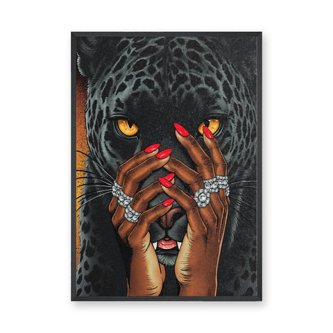 Black Panther Pop Art Wall Art – Jeweled Hands and Red Nails Portrait