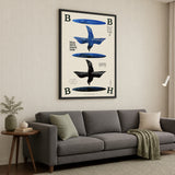 Blue Bird Typography Japandi Wall Art – Minimal Black Hole Art Print