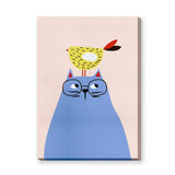 Blue Cat and Bird Kids Wall Art – Minimalist Nursery Animal Print
