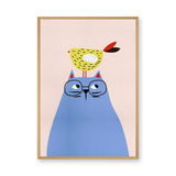 Blue Cat and Bird Kids Wall Art – Minimalist Nursery Animal Print