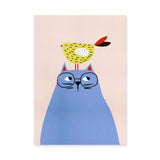 Blue Cat and Bird Kids Wall Art – Minimalist Nursery Animal Print