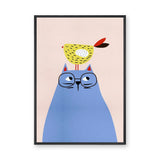Blue Cat and Bird Kids Wall Art – Minimalist Nursery Animal Print