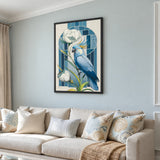 Blue Cockatoo Art Deco Wall Art – Floral Stained-Glass Style Print
