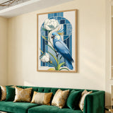 Blue Cockatoo Art Deco Wall Art – Floral Stained-Glass Style Print