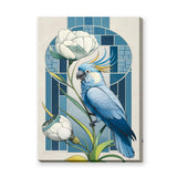 Blue Cockatoo Art Deco Wall Art – Floral Stained-Glass Style Print
