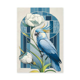 Blue Cockatoo Art Deco Wall Art – Floral Stained-Glass Style Print