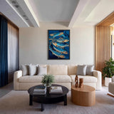 Blue Fish Coastal Wall Art – Stylized Ocean Fish in Swirling Water
