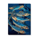 Blue Fish Coastal Wall Art – Stylized Ocean Fish in Swirling Water