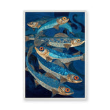 Blue Fish Coastal Wall Art – Stylized Ocean Fish in Swirling Water