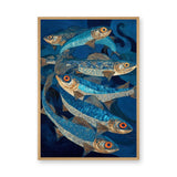 Blue Fish Coastal Wall Art – Stylized Ocean Fish in Swirling Water
