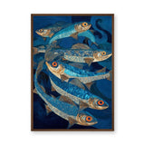 Blue Fish Coastal Wall Art – Stylized Ocean Fish in Swirling Water
