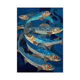 Blue Fish Coastal Wall Art – Stylized Ocean Fish in Swirling Water