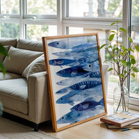 Blue Fish Illustration Aesthetic Wall Décor Poster Print