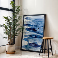 Blue Fish Illustration Aesthetic Wall Décor Poster Print