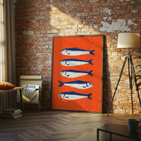 Blue Fish Pop Art Wall Print – Minimal Coastal Sea Life Canvas Print, Bright Blue Graffiti Art Print