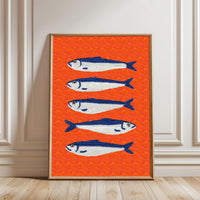Blue Fish Pop Art Wall Print – Minimal Coastal Sea Life Canvas Print, Bright Blue Graffiti Art Print