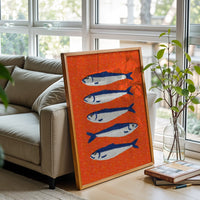 Blue Fish Pop Art Wall Print – Minimal Coastal Sea Life Canvas Print, Bright Blue Graffiti Art Print