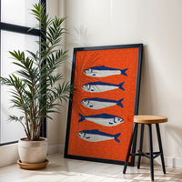 Blue Fish Pop Art Wall Print – Minimal Coastal Sea Life Canvas Print, Bright Blue Graffiti Art Print