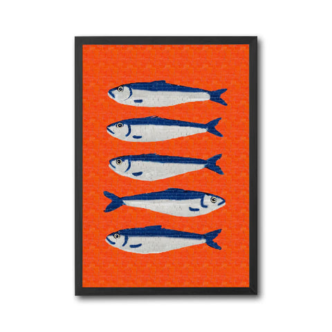 Blue Fish Pop Art Wall Print – Minimal Coastal Sea Life Canvas Print, Bright Blue Graffiti Art Print