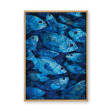 Blue Fish School Coastal Wall Art – Modern Underwater Ocean Print