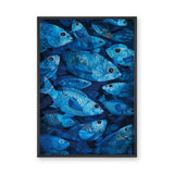 Blue Fish School Coastal Wall Art – Modern Underwater Ocean Print