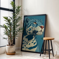 Blue Jaguar Illustration Aesthetic Animal Wall Poster Home Wall Print