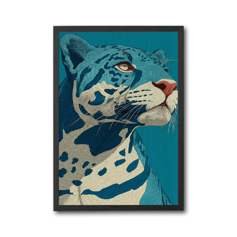 Blue Jaguar Illustration Aesthetic Animal Wall Poster Home Wall Print