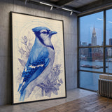 Blue Jay Botanical Traditional Wall Art – Cream Floral Line Study