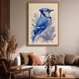 Blue Jay Botanical Traditional Wall Art – Cream Floral Line Study