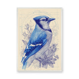 Blue Jay Botanical Traditional Wall Art – Cream Floral Line Study