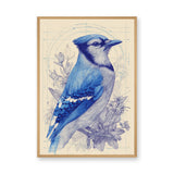 Blue Jay Botanical Traditional Wall Art – Cream Floral Line Study