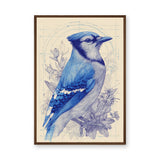 Blue Jay Botanical Traditional Wall Art – Cream Floral Line Study