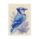 Blue Jay Botanical Traditional Wall Art – Cream Floral Line Study