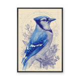 Blue Jay Botanical Traditional Wall Art – Cream Floral Line Study