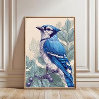 Blue Jay Heritage Wall Poster | Retro Bird Illustration Poster