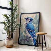 Blue Jay Heritage Wall Poster | Retro Bird Illustration Poster