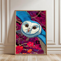 Blue Owl Illustration Aesthetic Wall Décor Poster Print