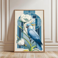 Blue Parrot Floral Wall Print Poster – Aesthetic Bird and Flower Print