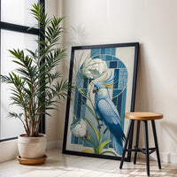 Blue Parrot Floral Wall Print Poster – Aesthetic Bird and Flower Print