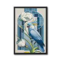 Blue Parrot Floral Wall Print Poster – Aesthetic Bird and Flower Print