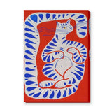 Blue Striped Cat Abstract Wall Art – Playful Red Animal Print