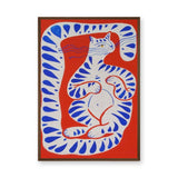 Blue Striped Cat Abstract Wall Art – Playful Red Animal Print
