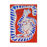 Blue Striped Cat Abstract Wall Art – Playful Red Animal Print