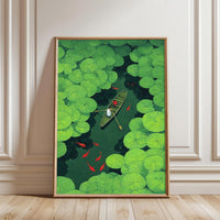 Boat in Lily Pond Aesthetic Wall Décor Print