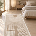 Bohemian Boho Oval Area Rug – Beige in a bedroom