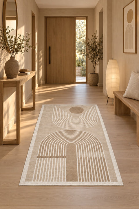 Bohemian Boho Oval Area Rug – Beige in a hallway